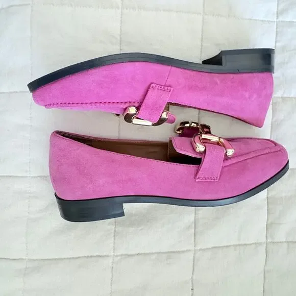 Diba True Pink Flats  Softgirl Boho Businesscasual Suede Loafers 7.5 Horsebit - Picture 2 of 7
